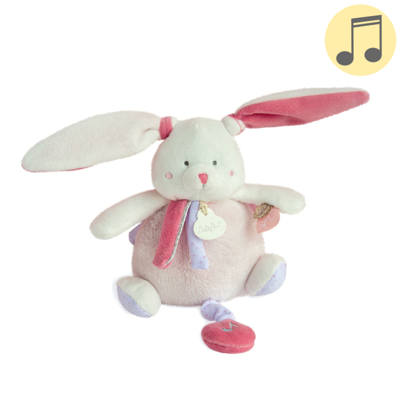  - les layettes - musical box rabbit pink white 15 cm 